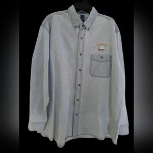 HSQ Harvard Square Denim Casual Button Down Long Sleeve Shirt Size XL